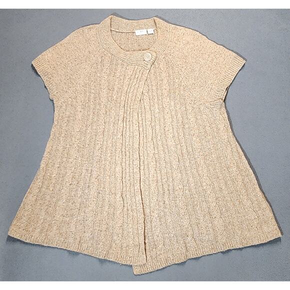Cato Women 18/20W Wool Blend Cable Knit Cardigan Sweater Tan Short Sleeve - Picture 1 of 12